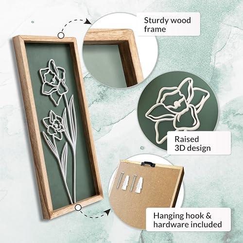 Tide and Tales Floral 3D Green Wall Art, Botanical Wall Decor, Set of 2