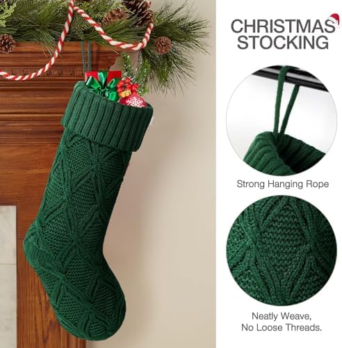 Hommtina Christmas Stockings, Personalized Christmas Stockings 18 Inches Large Size Cable Knitted Stocking Gifts (Style 2 6pcs White&red&Green)