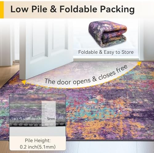 RELEANY Washable Round 8ft Area Rug for Living Room Purple Multi