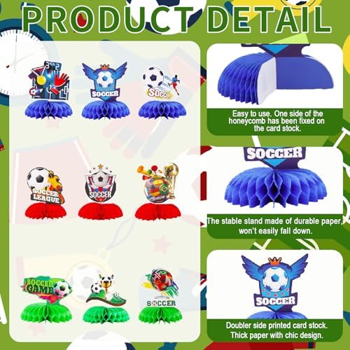 9Pcs Soccer Party Decorations,Soccer Table Decorations Centerprise