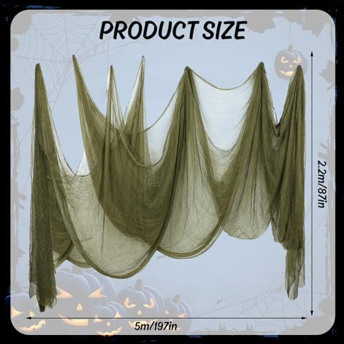 Whaline Halloween Olive Green Creepy Cloth 197 x 87 Inch Spooky Gauze Clothes Halloween Scary Decoration for Haunted Houses Party Supplies Indoor Outdoor