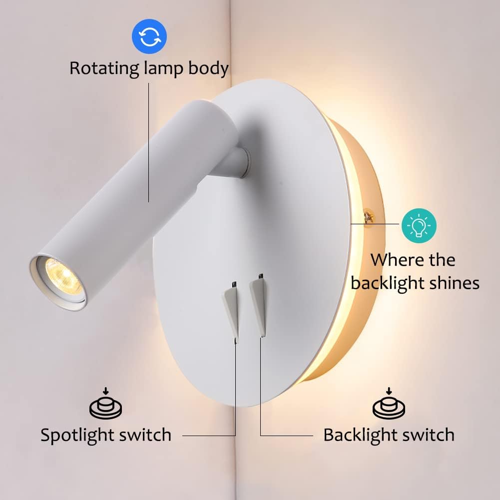 ZEROUNO Bedroom Wall Lamp with Switch Reading Light Hardwired Sconces Which Angle Adjustable for Bed-Side Interior