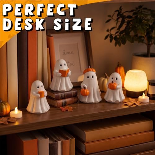 Leinuosen 4 Pcs Halloween Ghost Figurines Table Decor Ghost Drink Pumpkin