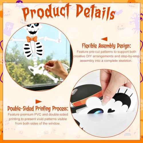 9 Sheets Halloween Party Decor, Skeleton Halloween Window Clings for Glass