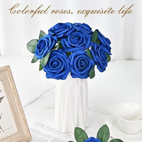 BLEUM CADE 36Pcs Artificial Flowers Fake Foam Roses with Stems for Wedding