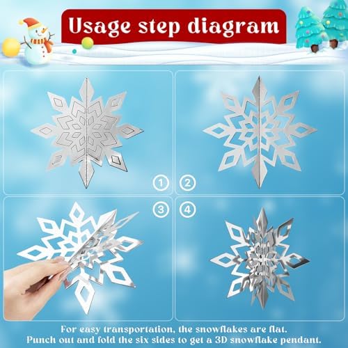 Hanging Snowflakes from Ceiling, Silver Christmas Ornaments