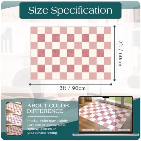 Front Door Mat Outside Entrance - 2x3 Cute Pink White Checkered Rug