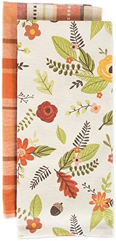 DII Fall Basics Kitchen Dishtowel Collection Printed & Plaid Fall Dish Towel Set, 18x28, Floral Plaid, 2 Count