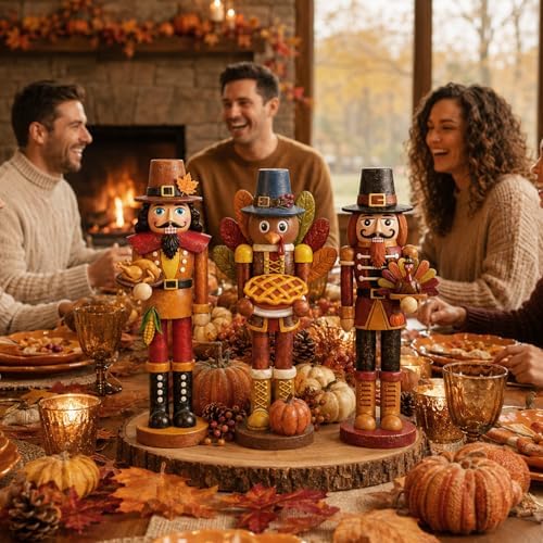 Simgoing 3 Pcs Fall Thanksgiving Nutcracker Turkey Figures Fall Table Decor