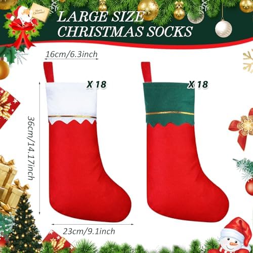 Zubebe 36 Pcs Christmas Stockings Bulk 15 Inch Felt, Red Green White