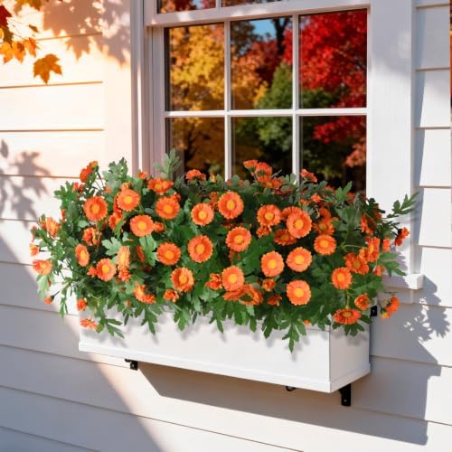 INQCMY Fall Artificial Mums Flowers for Outdoors Planter Fake Plants 6 PCS