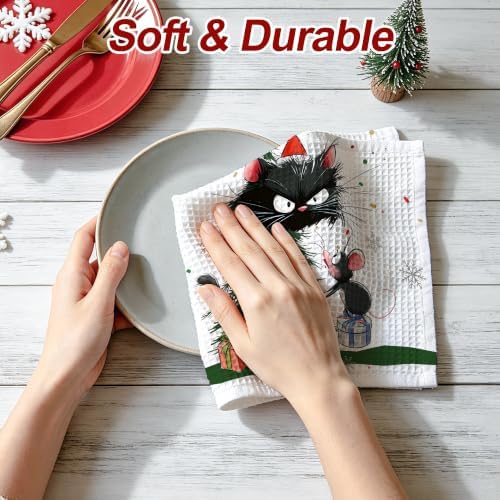 Christmas Kitchen Towels Set of 2 Holiday Decor Cat Hand Towels 16x26 Inch