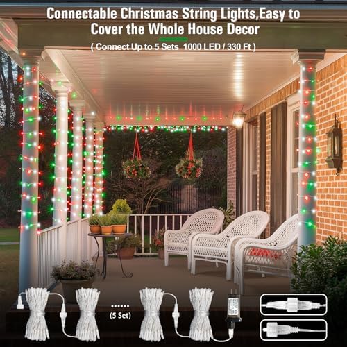 JMEXSUSS 200 LED Red White and Green Christmas Lights Outdoor