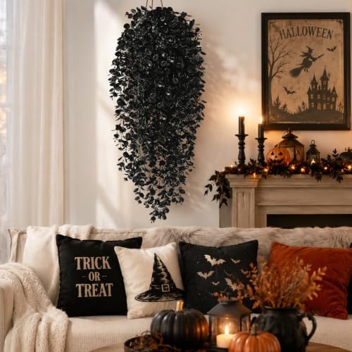 Waipfaru 4Pcs Artificial Hanging Plants, Black Halloween Wall Decor