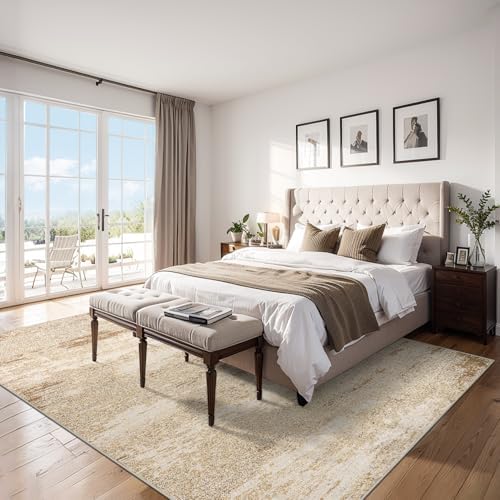 PLHXFR 9x12 Area Rug Living Room: Modern Abstract Washable Carpet Beige
