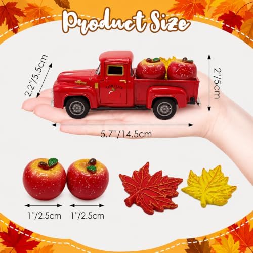 Fall Apple Decor Truck - Apple Decorations - Apple Decorations for Home and Maple Leaves, Farmhouse Autumn Harvest Tabletop Decoration for Thanksgiving Mantel Shelf Tiered Tray Centerpiece