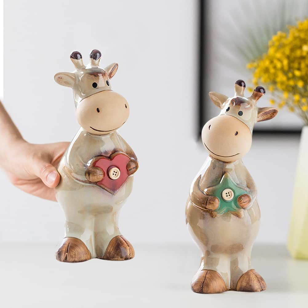 Ceramic Ornament Figurine Statue / Khaki Giraffe / Set of 3