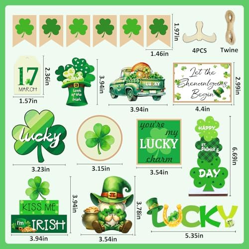 St Patricks Day Decor, 22 PCS St Patricks Day Tiered Tray Decor Set-St. Patrick's Day Decorations for Table with Gnome Shamrock Wooden Signs Irish Decorations Farmhouse Kitchen Centerpiece Home Decor
