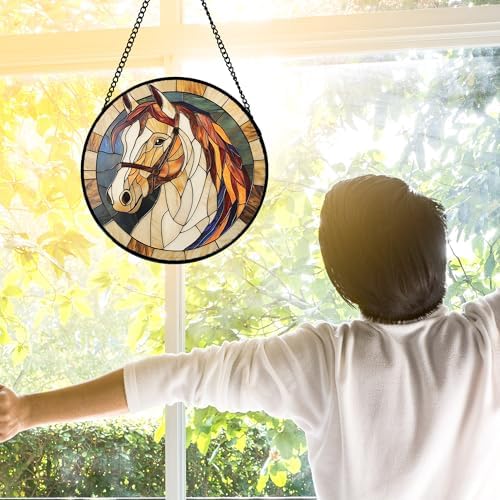White Horse Stained Glass Window Hanging Suncatcher Animal Gifts 7.8"