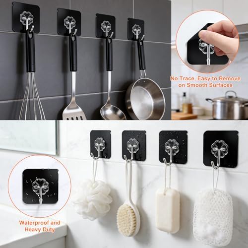 DDMY Black Heavy Duty Adhesive Hooks 2026 Upgraded 50lbs（Max） Sticky Wall Hooks for Hanging 12 Pack No Damage Hook