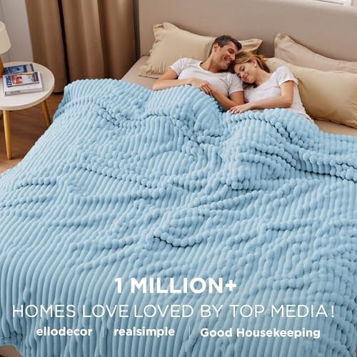 Bedsure Soft Large Fleece Blanket for Bed Light Blue 120"x120"