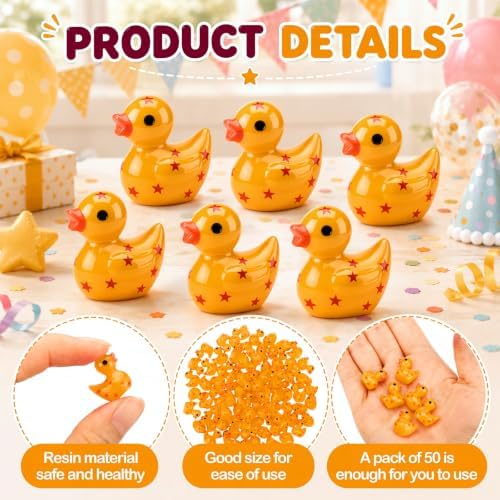 Anime Theme Mini Resin Ducks Tiny Duck Figurines Bulk Small Duckies Yellow and Red Stars Resin Animals Figures Garden Landscape Cartoon Decor for Home Office Car Decor Gift DIY Crafts