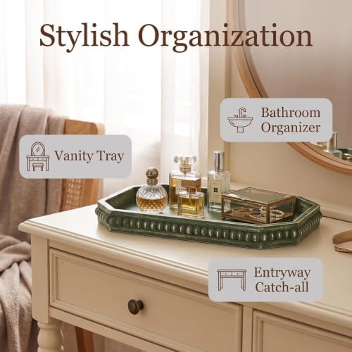 Hrastany Green Wood Decorative Tray, Coffee Table Tray for Ottoman