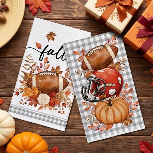 Bonsai Tree Fall Kitchen Towels, Fall Football Decor, Plaid Hand Towels