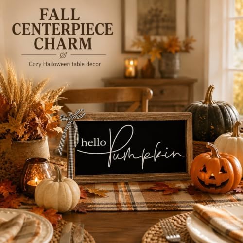 Hello Pumpkin Sign Fall Halloween Wall Table Shelf Desk Home Decor