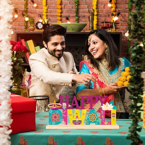 Metal Happy Diwali Sign Decorations for Home Party Shelf Mantel