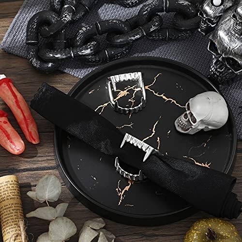 Set of 6 Halloween Napkin Ring Holder Buckle Vampire Fangs Teeth Napkin Rings Metal Alloy Napkin Rings Spooky Napkin Holder Ring Serviette Ring Holders for Halloween Party Dinner Table Decor (Silver)