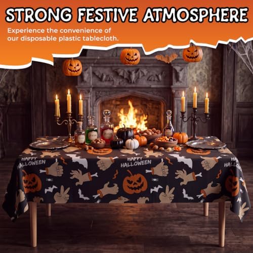 6 Pack Halloween Tablecloth, 54" x 108"Disposable Plastic Table Cloths Cute Pumpkin Ghost Hand Halloween Table Covers for Home Decor Halloween Party Decorations