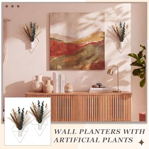 Jexine 2 Pcs Hanging Artificial Planters Wall Decor, White, Mixed Plants