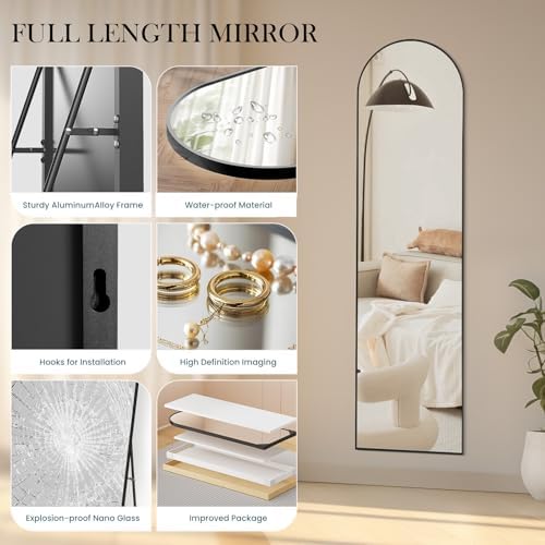 Arched Full Length Floor Mirror, 15.75"x59" Body Wall Mirror Stand