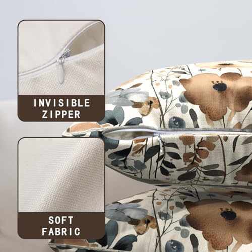 Fall Flower Bird Chinoiserie Pillow Covers 18x18 Set of 2 Burnt Orange and Blue Flowers Leaves Decorative Throw Pillows Covers Autumn Outdoor Cushion Cases for Home Couch Sofa