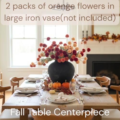 Faux Fall Flowers, Burnt Orange Artificial Floral Stems For Vase