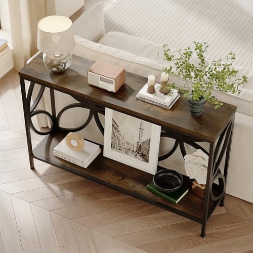 GiftGo Narrow Sofa Table 47.2 Inch, Industrial Sofa Table Behind Couch, Vintage Entry Console Table with Storage for