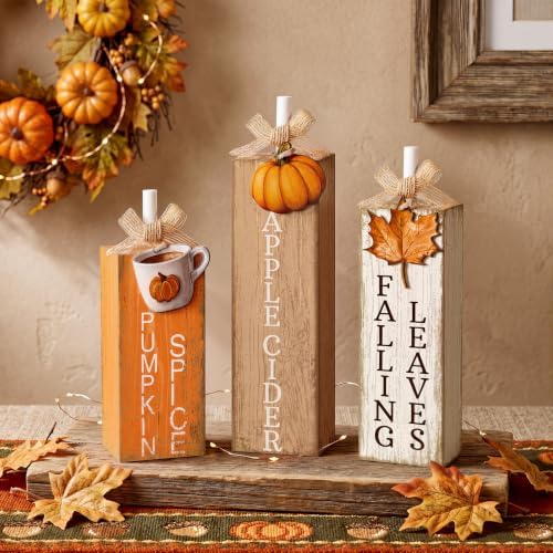 GlikCeil 3 Pcs Fall Table Decor, Wooden Maple Leaf Pumpkin Decoration