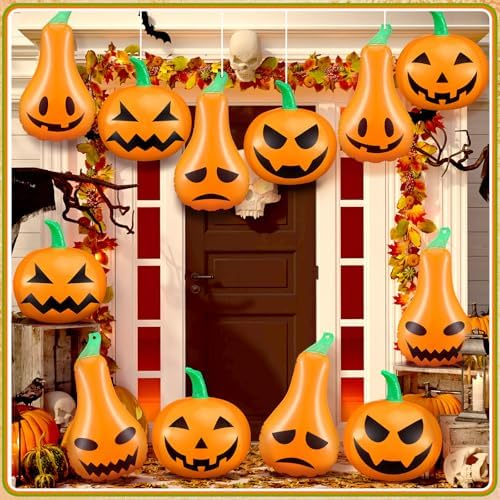 12 Pcs 13.78'' Inflatable Hanging Pumpkin Decorations