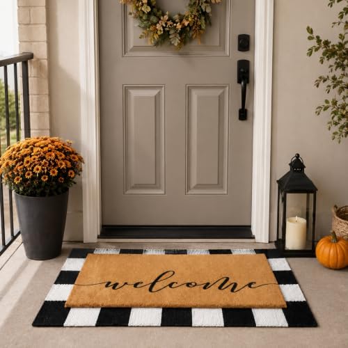 Tinideya 2 Pcs Fall Welcome Layered Doormat Set for Front Porch