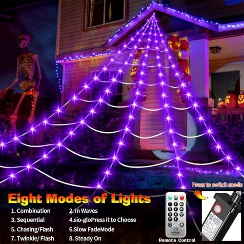 Halloween Decorations Outdoor, 200 LED Halloween Giant Spider Web Lights, 16.4Ft Lighted Spider Web Light up for Yard Haunted House Decor,Purple