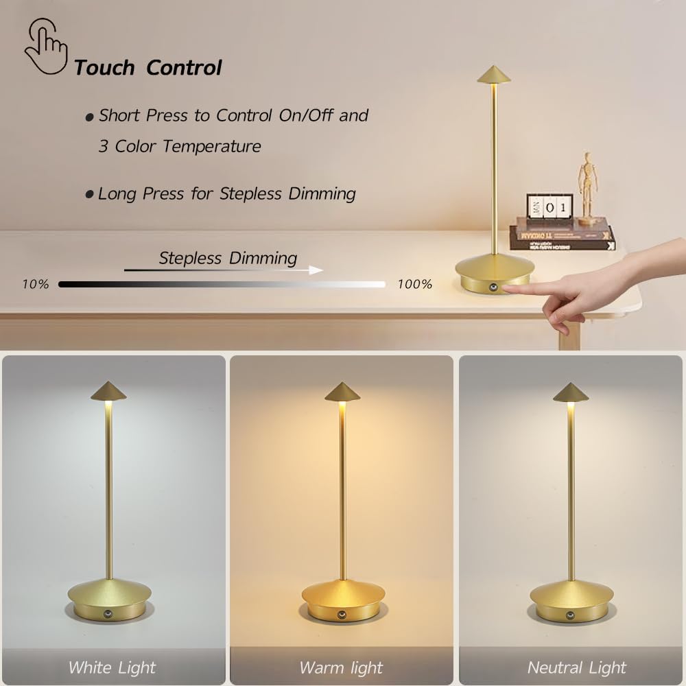 EJQ 2 Pack LED Rechargeable Cordless Table Lamps,Portable Outdoor 5000mAh Battery Operated Table Light Touch Control 3