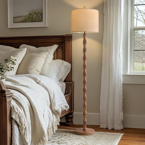 BOBOMOMO 62" Rustic Floor Lamp for Living Room, Retro Farmhouse Floor Lamp Rotary Switch, Resin Standing Lamp for