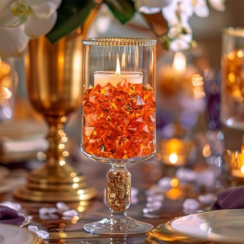 HappyFiller Orange Fake Ice Rocks Acrylic Chunks,Pirate Treasure Gems Stone