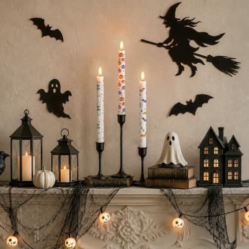 Cute Halloween Decor Indoor, Halloween Flameless Taper Ghost Candles, 6Pc