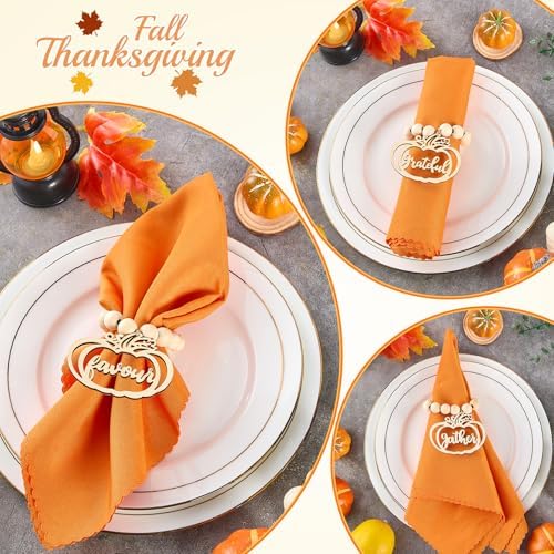 Fall Thanksgiving Pumpkin Napkin Rings Set of 12, Thanksgiving Table Decor
