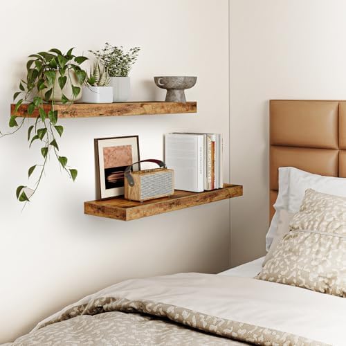 Fixwal Floating Wall Shelves for Decor (Rustic Brown, Set of 2, 22Inch)