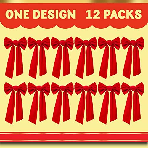 JOYIN 12 Pack Christmas Red Velvet Bows, 16" Long by 9" Wide Decorative Christmas Bows for Wreath Garland Christmas Tree Decor, Indoor Outdoor Holiday Decorations