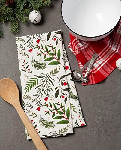 DII Christmas Kitchen Collection Printed Dishtowel Set, 18x28, Boughs of Holly, 2 Piece