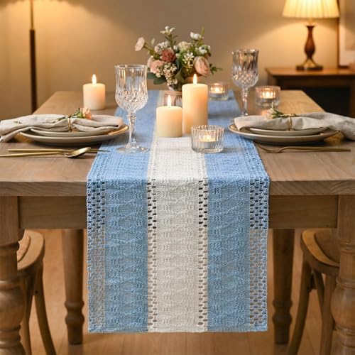 Artoid Mode Sky Blue Farmhouse Woven Table Runner 12x120 Inch